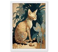 Devon Rex Cat with Flower Pattern Fur Modern Illustration Artwork Framed Wall Art Print A4 Artery8 White One Size