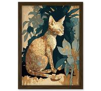 Artery8 Devon Rex Cat with Flower Pattern Fur Modern Illustration Artwork Framed Wall Art Print A4