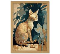 Artery8 Devon Rex Cat with Flower Pattern Fur Modern Illustration Artwork Framed Wall Art Print A4