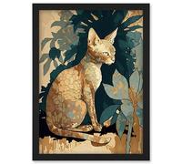 Devon Rex Cat with Flower Pattern Fur Modern Illustration Artwork Framed Wall Art Print A4 Artery8 Black One Size