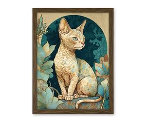 Artery8 Devon Rex Cat with Pattern Fur Art Nouveau Modern Illustration Artwork Framed Wall Art Print 18X24 Inch