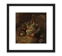 Artery8 D'Hondecoeter Dead Birds Painting 8X8 Inch Square Wooden Framed Wall Art Print Picture with Mount in Black Artery8 Black