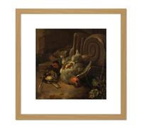 Artery8 D'Hondecoeter Dead Birds Painting 8X8 Inch Square Wooden Framed Wall Art Print Picture with Mount in Light Oak Artery8 Light Oak