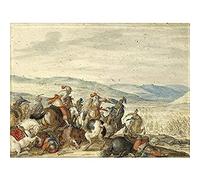Artery8 Dietterlin Cavalry Skirmish Mountainous Landscape Art Print Canvas Premium Wall Decor Poster Mural