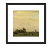 Artery8 Dijsselhof Meadow Landscape Spaarne River 8X8 Inch Square Wooden Framed Wall Art Print Picture with Mount in Black Artery8 Black