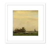Artery8 Dijsselhof Meadow Landscape Spaarne River 8X8 Inch Square Wooden Framed Wall Art Print Picture with Mount in White Artery8 White