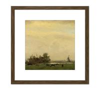 Artery8 Dijsselhof Meadow Landscape Spaarne River 8X8 Inch Square Wooden Framed Wall Art Print Picture with Mount in Brown Artery8 Brown