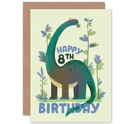 Artery8 Dinosaur Apatosaurus 8th Birthday Greetings Card in Green Artery8 Green