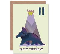 Artery8 Dinosaur Triceratops 11th Birthday Greetings Card in Purple Artery8 Purple