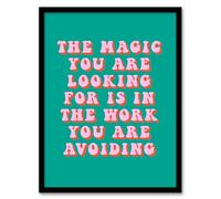 Artery8 Dipen Parmar Magic Work Avoiding Pink Green Quote Living Room Artwork Framed Wall Art Print 18X24 Inch
