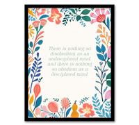 Artery8 Disciplined Mind Buddhist Mindfulness Quote Floral Buddha Meditation Enlightenment Vihara Artwork Framed Wall Art Print 18X24 Inch