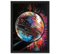 Artery8 Disco Ball Music Night Reflections Modern Painting Wall Art Print - A4 Size