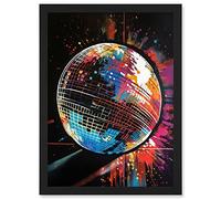 Artery8 Disco Ball Music Night Reflections Modern Spray Paint Painting Artwork Framed Wall Art Print A4