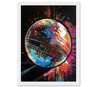 Disco Ball Music Night Reflections Modern Spray Paint Painting Artwork Framed Wall Art Print A4 Artery8 White One Size