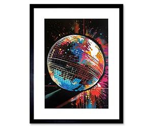 Artery8 Disco Ball Music Night Reflections Modern Spray Paint Painting Artwork Framed Wall Art Print 12X16 Inch