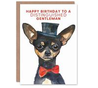 Artery8 Distinguished Gentleman Top Hat Chihuahua Dog Blank For Him Or Her Art Birthday Card