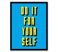 Artery8 Do It For Yourself Retro Yellow Blue Bold Simple Framed Wall Art Print | Size: W12" x H16" Artery8 Blue W12" x H16"