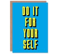 Artery8 Do It For Yourself Retro Yellow Blue Bold Simple Personalised Card