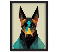 Artery8 Doberman Dog Colourful Geometric Artwork Framed Wall Art Print A4 in Black Artery8 Black