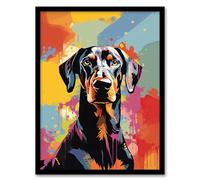 Wall Art Print Doberman Dog Lover Gift Pet Portrait Abstract Pop Artwork Painting Art Framed Artery8 Multi W12 inch x H16 inch