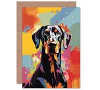 Artery8 Doberman Dog Lover Gift Pet Portrait Abstract Pop Art Artwork Painting Sealed Greeting Card Plus Envelope Blank inside