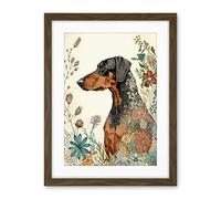 Artery8 Doberman Dog with Spring Flowers Colourful Watercolour Illustration Artwork Framed Wall Art Print 18X24 Inch