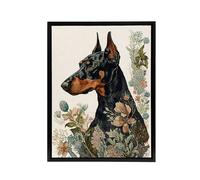 Artery8 Doberman Dog With Wild Flowers Boho Framed Canvas Wall Art Print | Size: W24" x H32" Artery8 Multicolor W24" x H32"