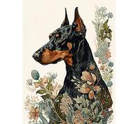 Artery8 Doberman Dog with Wild Flowers Boho Watercolour Illustration Large Wall Art Poster Print Thick Paper 18X24 Inch