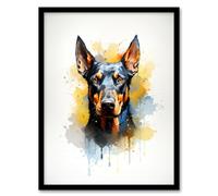 Artery8 Doberman Lovers Gift Watercolour Pet Portrait Painting Artwork Artwork Framed Wall Art Print 18X24 Inch