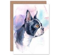 Artery8 Dog Boston Terrier Watercolour Greetings Card Artery8 Multicolor