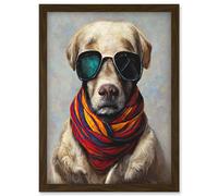 Artery8 Dog Fashion Labrador Sunglasses Scarf & Jacket Illustration Artwork Framed Wall Art Print A4 in Brown Artery8 Brown