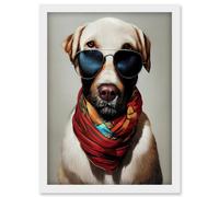 Artery8 Dog Fashion Posh Labrador Aviator Sunglasses Neckerchief Artwork Framed Wall Art Print A4 in White Artery8 White