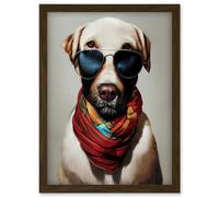 Artery8 Dog Fashion Posh Labrador Aviator Sunglasses Neckerchief Artwork Framed Wall Art Print A4 in Brown Artery8 Brown