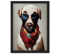 Artery8 Dog Fashion Posh Labrador Aviator Sunglasses Neckerchief Artwork Framed Wall Art Print A4 in Black Artery8 Black