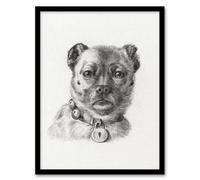 Artery8 Dog head with a Collar Pencil Drawing Bernard Framed Wall Art Print in White | Size: W12" x H16" Artery8 White W12" x H16"