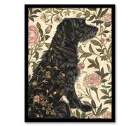 Artery8 Dog in Carnations Painting Botanical Vintage Framed Art Print in Green | Size: A4 Artery8 Green A4
