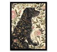 Artery8 Dog in Carnations Painting Botanical Vintage Living Room Artwork Framed Wall Art Print 18X24 Inch