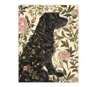 Artery8 Dog in Carnations Painting Botanical Vintage Wall Art Print in Green | Size: W12" x H16" Artery8 Green W12" x H16"