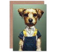 Artery8 Dog in Denim Dungarees for Child Children Kids Birthday Thank You Wife Blank Art Greeting Card