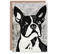 Artery8 Dog Lover Abstract Black White Boston Terrier Blank For Him Or Her Art Birthday Card