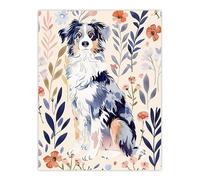 Dog Lover Australian Sheepdog Floral Portrait Wall Art Print Artery8 Multi W24 inch x H32 inch