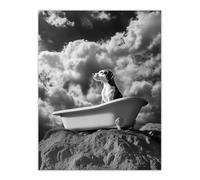Dog Lover Beagle Bathtub Black White Atmospheric Wall Art Print Artery8 Grey W24 inch x H32 inch