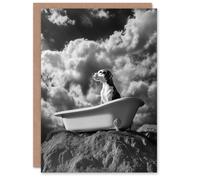 Artery8 Greeting Card Dog Lover Beagle Bathtub Black White Atmospheric Blank For Him Or Her Art Birthday Card