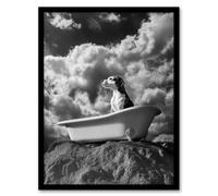 Dog Lover Beagle Bathtub Black White Atmospheric Framed Art Print Artery8 Grey A4