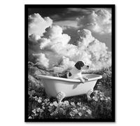 Dog Lover Beagle in Floral Meadow Bathtub Surreal Framed Art Print Artery8 Grey A4
