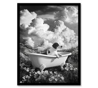 Artery8 Dog Lover Beagle in Floral Meadow Bathtub Surreal Framed Art Print in Grey | Size: A4 Artery8 Grey A4