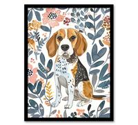 Artery8 Dog Lover Beagle in Flower Garden Watercolour Living Room Artwork Framed Wall Art Print A4