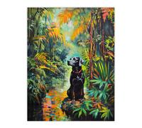 Artery8 Dog Lover Black Labrador Pet In Lush Forest Wall Art Print in Green | Size: W18" x H24" Artery8 Green W18" x H24"
