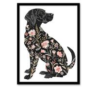 Dog Lover Black Labrador with Floral Pattern Fur Framed Wall Art Artery8 Black A4