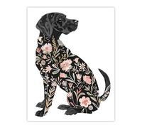 Artery8 Dog Lover Black Labrador with Floral Pattern Fur Living Room Extra Large XL Wall Art Poster Print